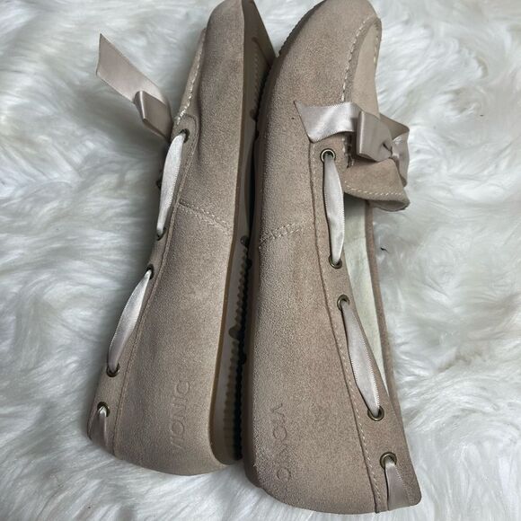 Vionic Alice  Nude Suede Leather Faux Shearling Satin Bow Loafer SZ9.5 - Picture 5 of 12